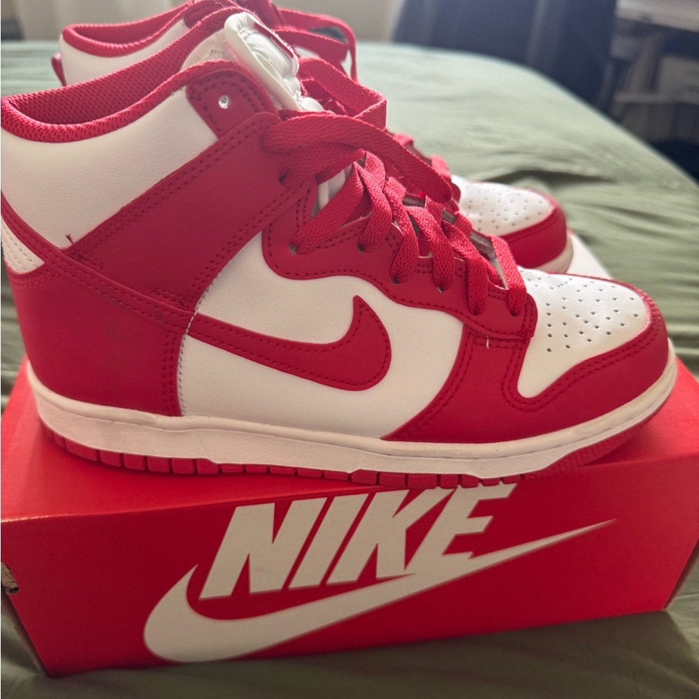 Nike Red and White High-Top Sneakers